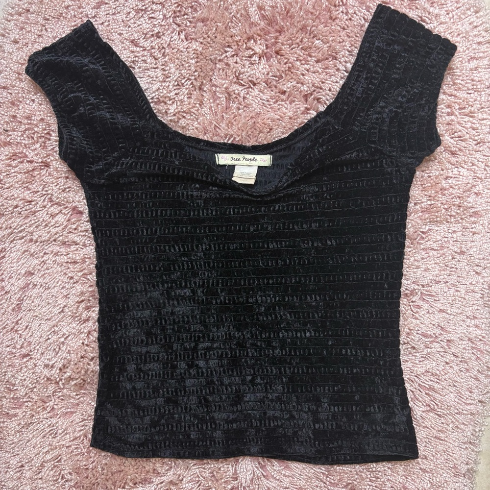 Free People Black Textured Velvet Blouse